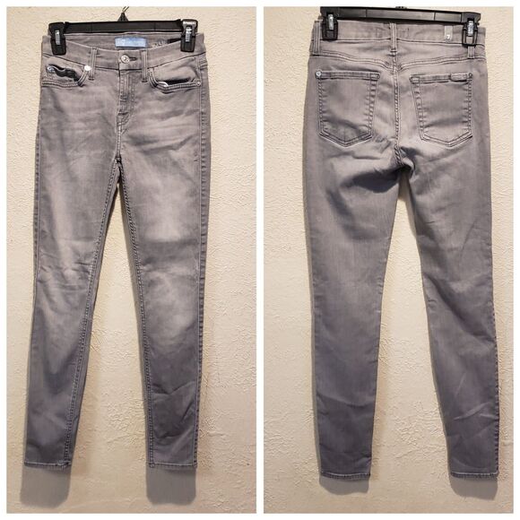 7 For All Mankind Skinny High Rise Gray Stitching Denim Jeans Kids Size 24 - Picture 1 of 11